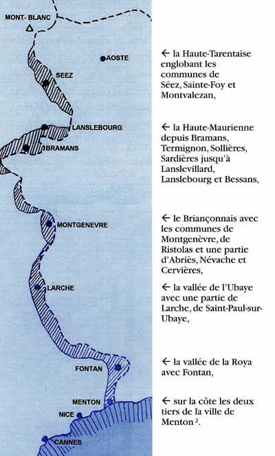 Carte des zones annexées par l'Italie